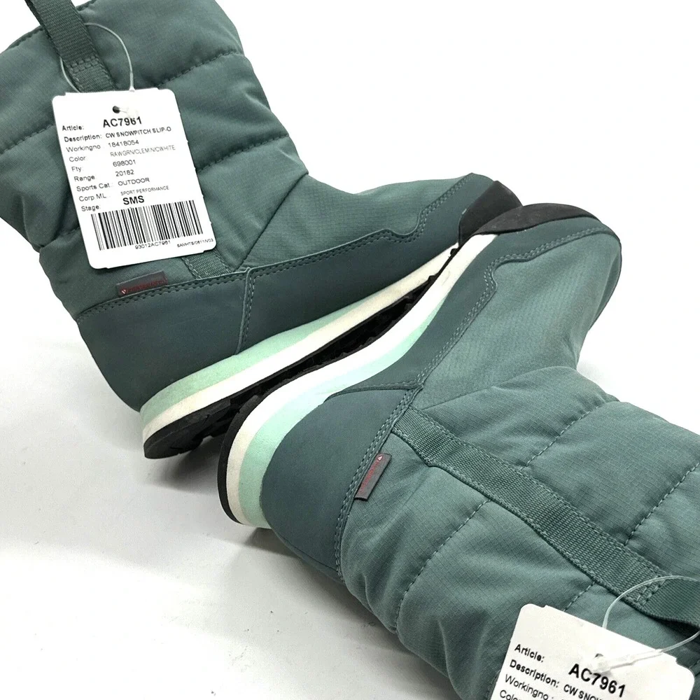 Adidas Kids Size 12 -Climawarm Snowpitch Green Slip On Boots Fleece Lined AC7961